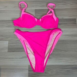 SUUKSESS Bikini Women Large Pink Color Block High Cut Underwire Swimsuit